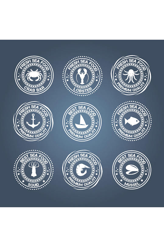 9款创意海鲜食品标签矢量素材