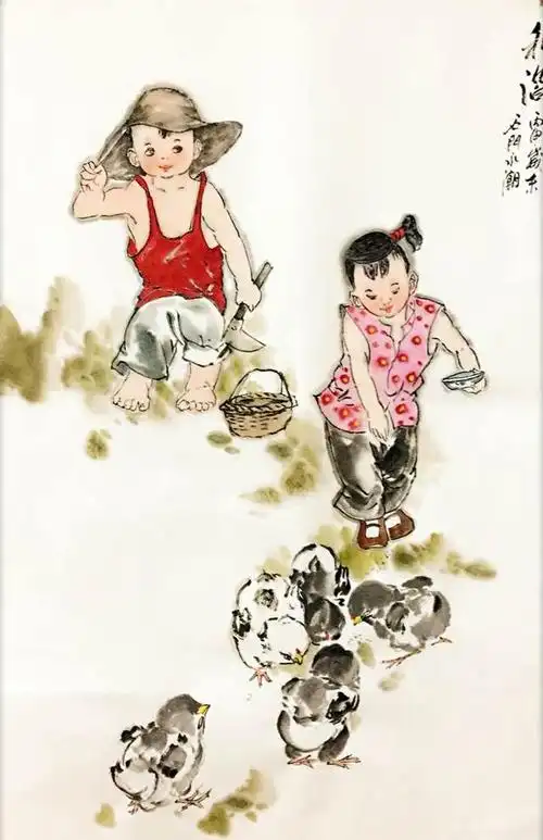 乡村教师画中的乡童游戏图,满满的童年回忆,回首只觉美好