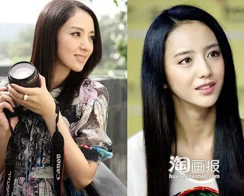 董璇(左)与佟丽娅,直直的长发,甜甜的微笑,两人看起来相似度也颇高.
