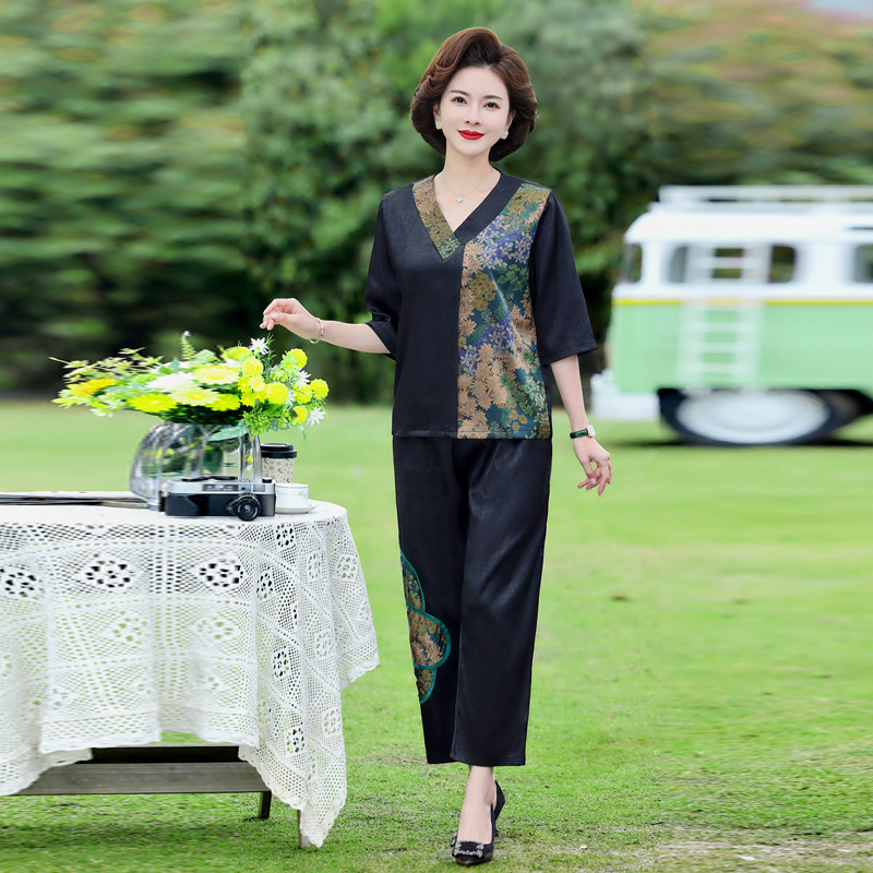 夏季套装妈妈装中袖两件套加大加肥女装200斤中年女夏季新款