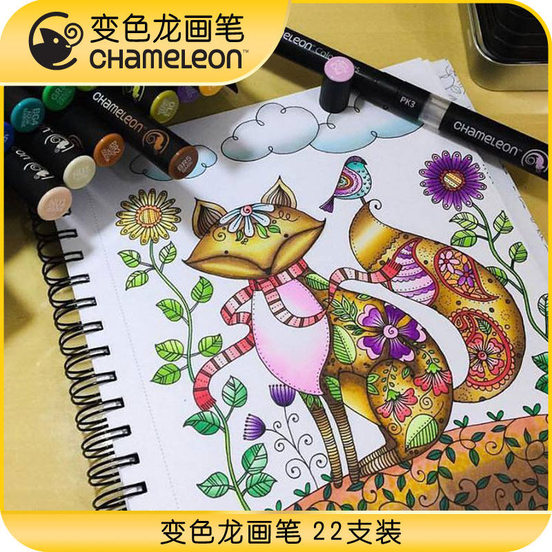 正品英国chameleonpens变色龙画笔22支装双头渐变变色马克笔