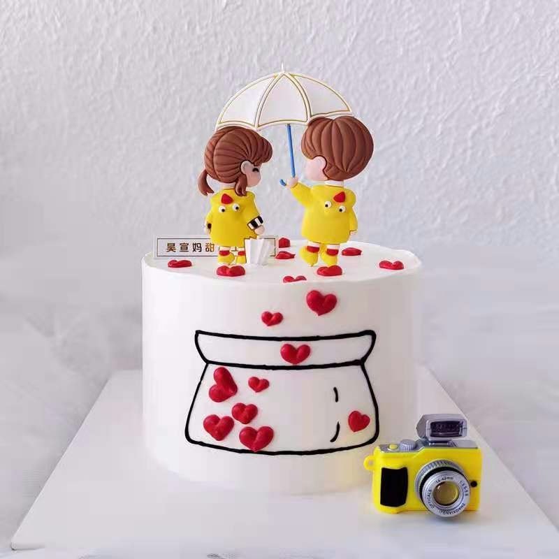 雨伞情侣蛋糕装饰摆件你是我的宝创意甜品台装扮男孩女孩插件插牌