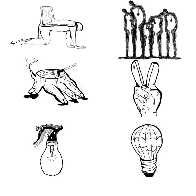 与枯树  第五个是剪刀与手指 第六个是热气球与灯泡#变形  #置换图形