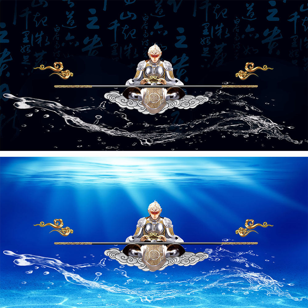 孙悟空齐天大圣鱼缸背景贴画高清图3d立体壁纸水族箱贴纸自粘