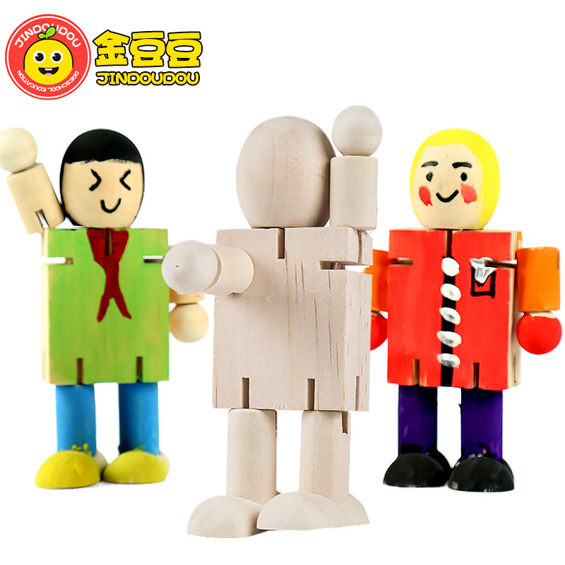 白坯木头人木人关节木偶卡通diy绘画涂鸦儿童木制机器人益智玩具