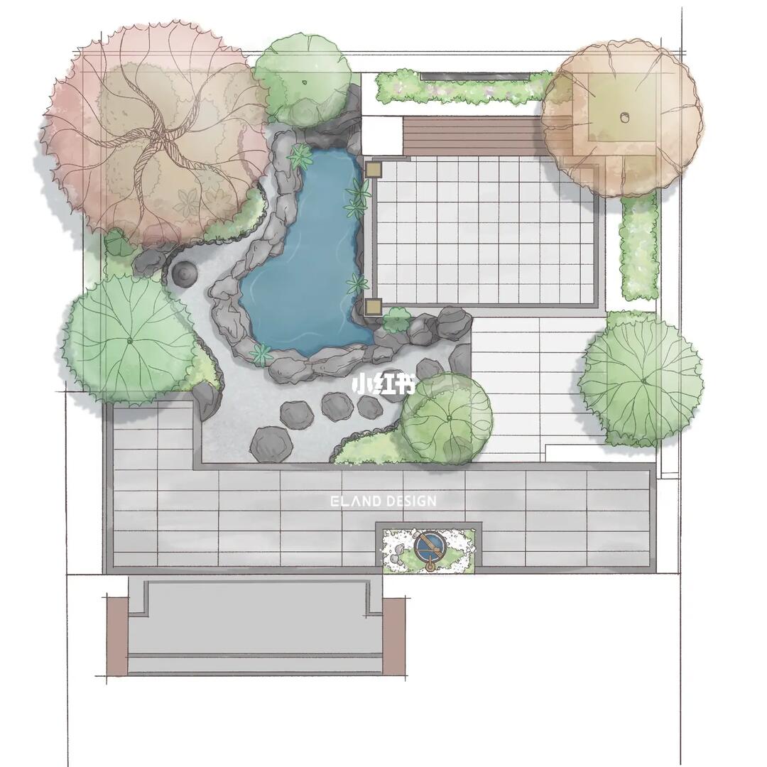 北方中式庭院手绘方案附平面图