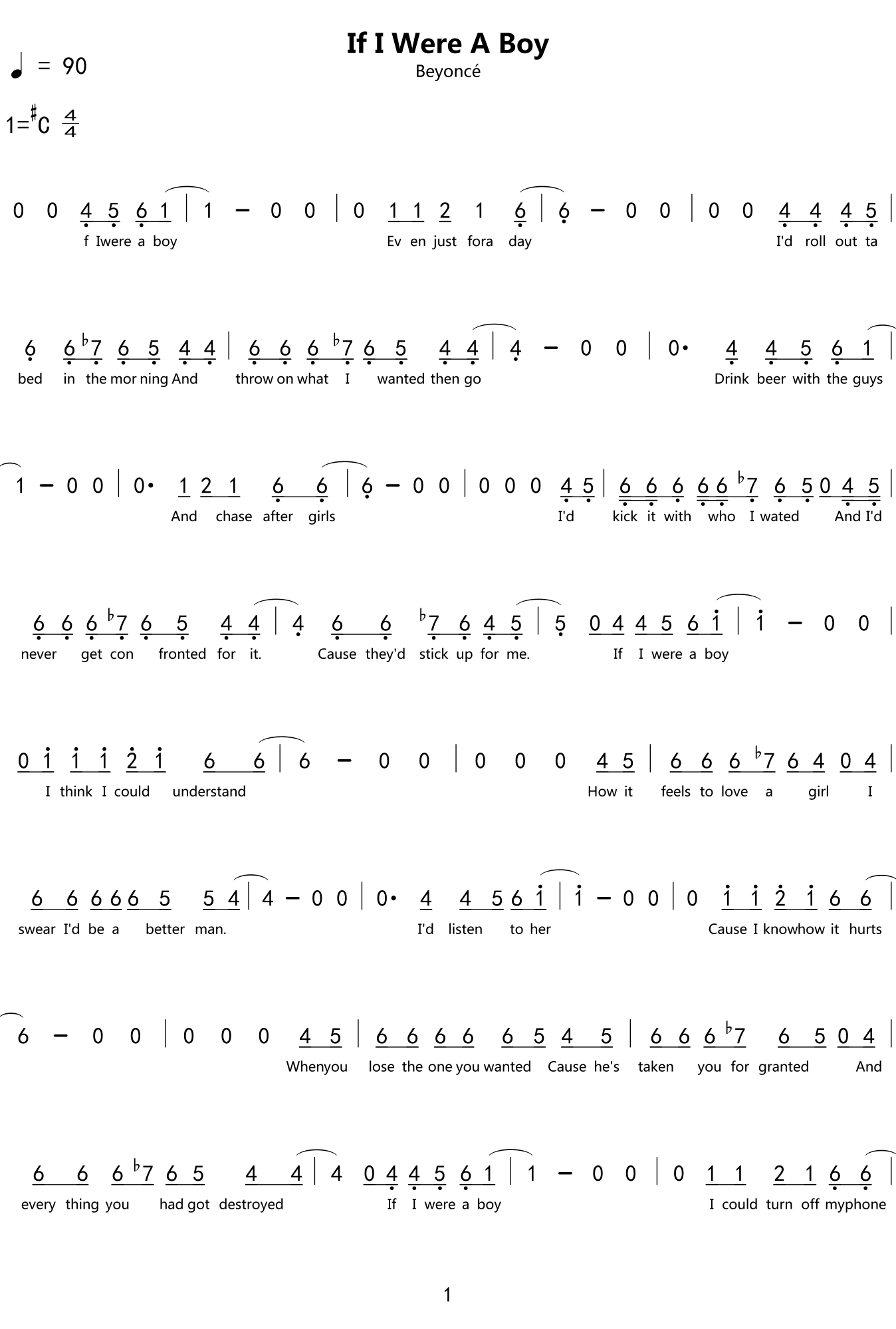 beyoncé《if i were a boy》半音阶口琴谱动漫歌曲谱 | 半音阶口琴