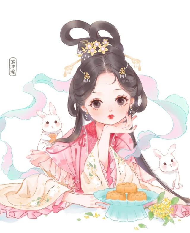 可爱版古风插画,人物形象多为q版造型,头大身小,非常可爱