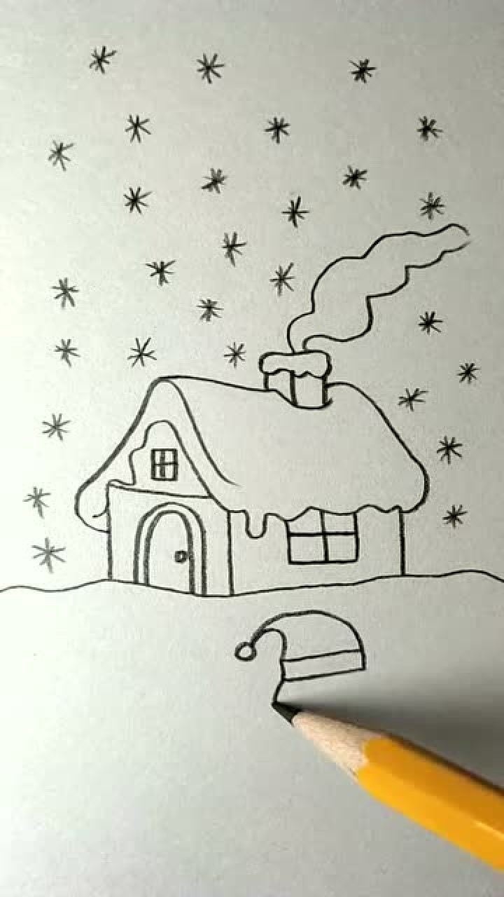 画下雪天的小平房以前小学最喜欢画的场景