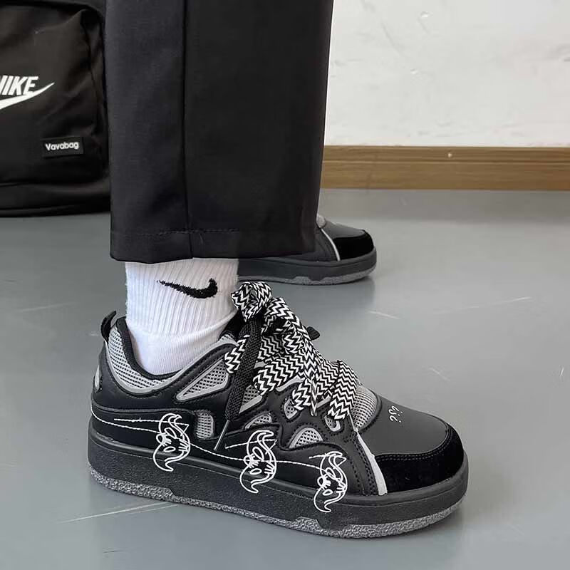 鳄鱼恤(crocodile)鞋子男ins风韩版潮流串标拼接耐磨厚底板鞋面包鞋