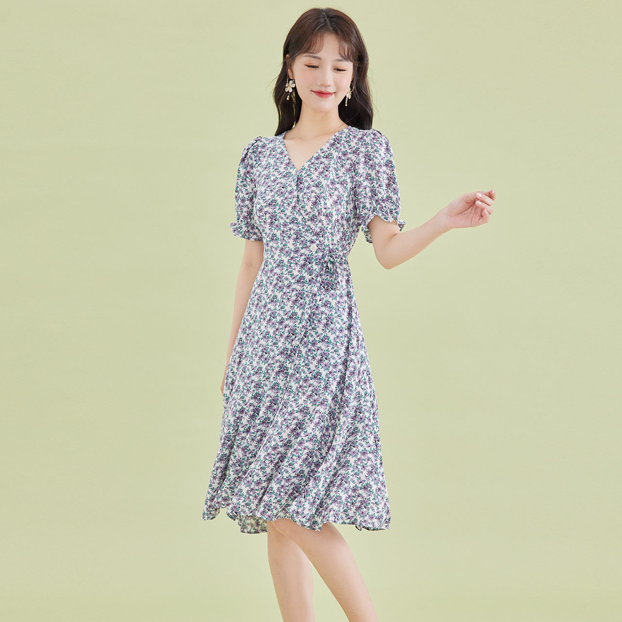 ief/爱依服仙女连衣裙薄款2021年夏季新款一片式设计洋气碎花裙