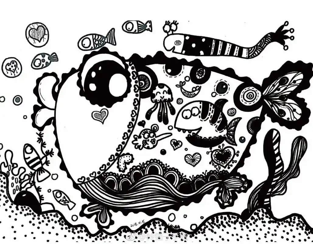 线描画鱼喜欢的拿去练习吧!#线描画 #线描 - 抖音