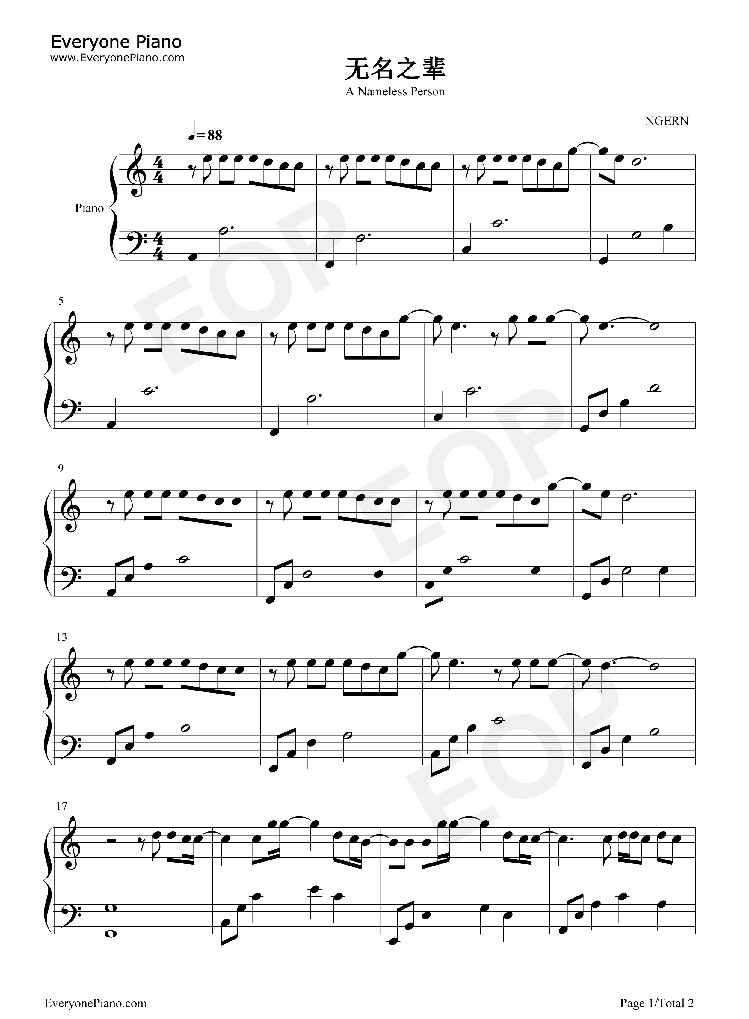 无名之辈-c调简单版五线谱预览1-钢琴谱文件(五线谱,双手简谱,数字谱