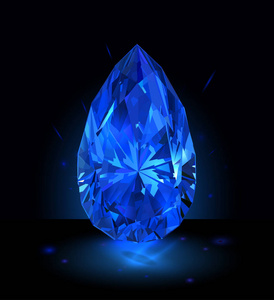 水晶蓝的照片美丽的蓝色宝石蓝宝石在深蓝色背景.矢量插图照片