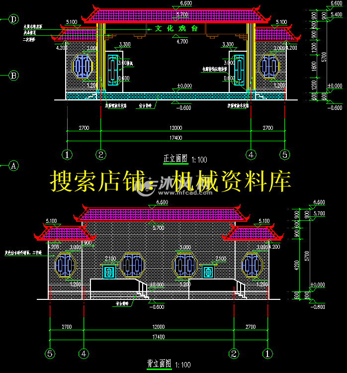 戏台施工图设计cad图屋面为倒置式不上人屋面【126】