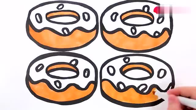 亲子涂色画:四个甜甜圈