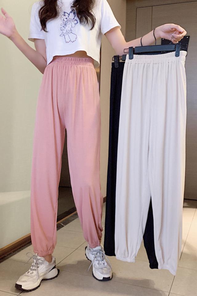 网红冰丝垂感高腰灯笼裤九分薄款束脚休闲裤裤子