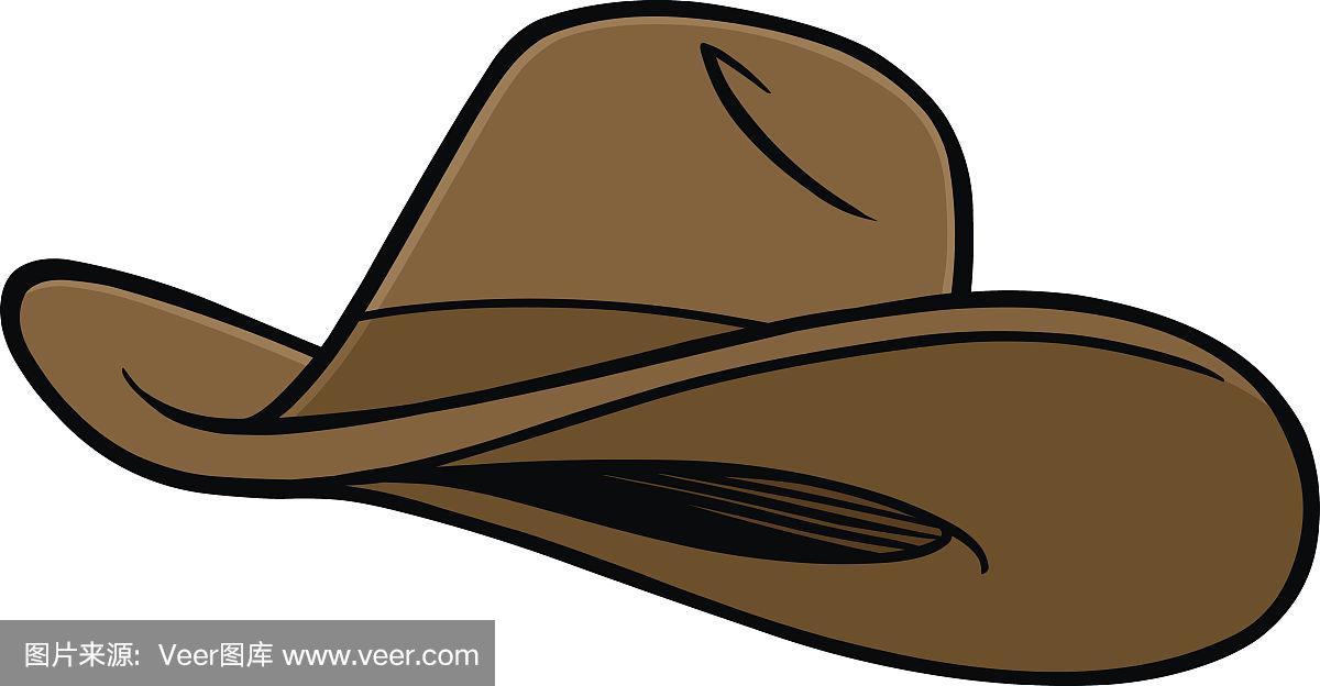 白色背景上的卡通棕色牛仔帽