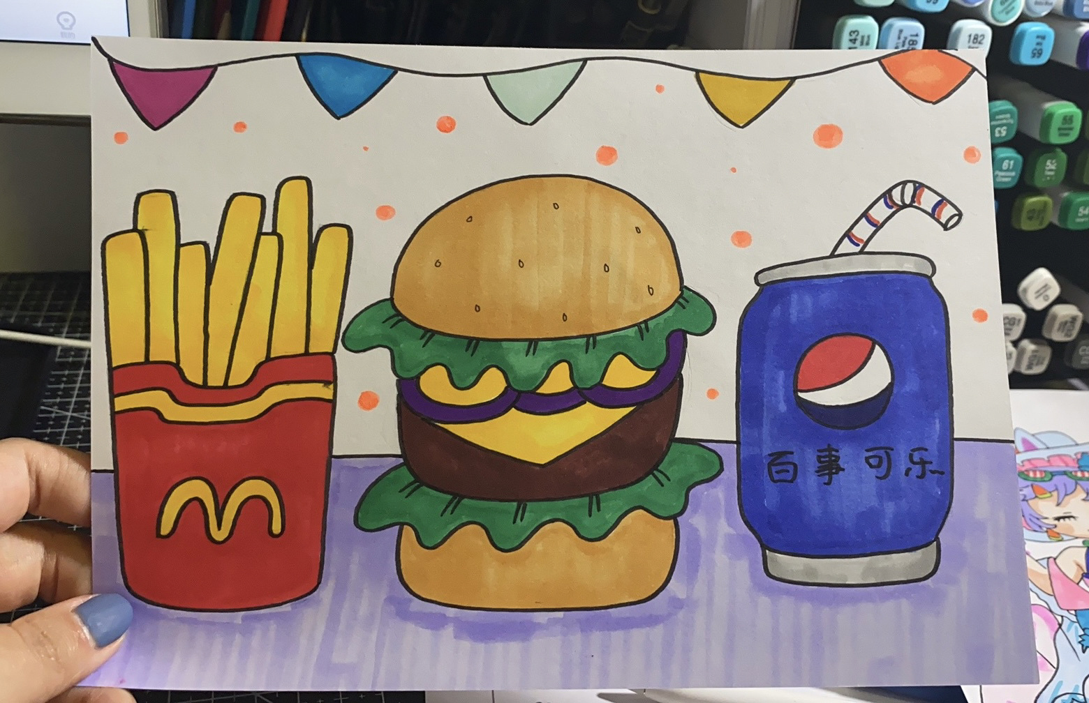 汉堡薯条93儿童画 百事可乐 简笔画