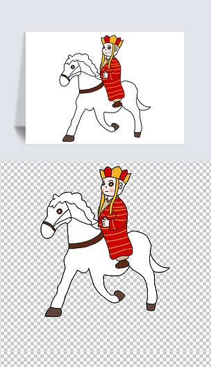 手绘可爱西游记之骑白龙马的唐僧师傅