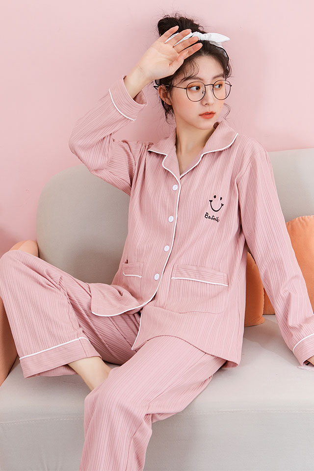 多色黛梦思新款睡衣女春秋季纯棉长袖家居服简约休闲开衫两件套装