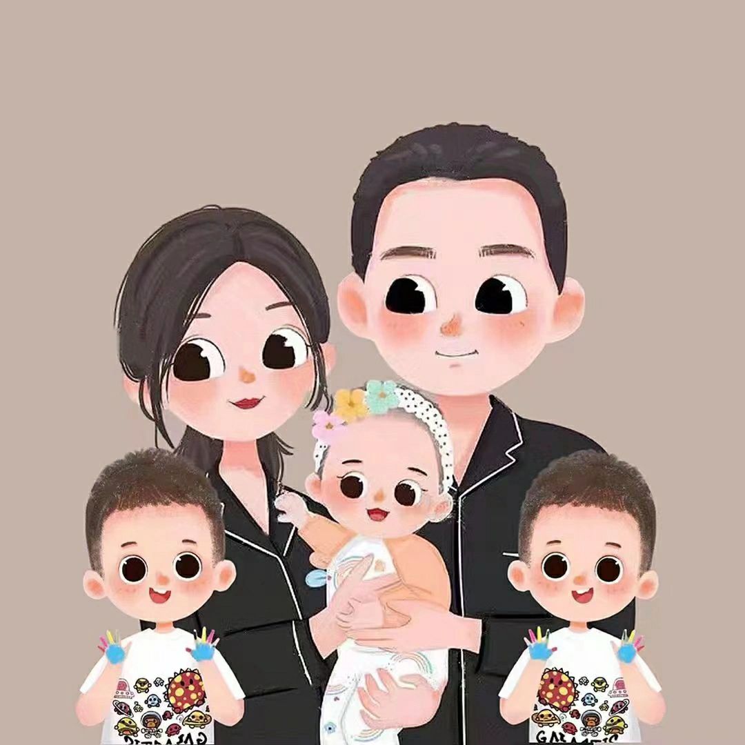 一家五口(两儿一女)情侣头像/全家福头像