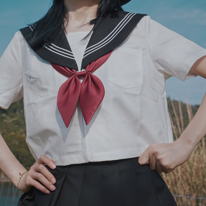 金鱼草结免打领花纯色水手服jk制服领结女三角巾甜美关东襟蝴蝶结