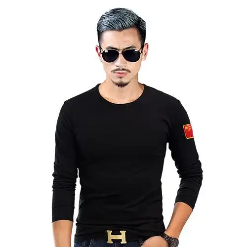 2016秋季新品刺绣作训长袖男士圆领t恤休闲修身军迷装狼牙.