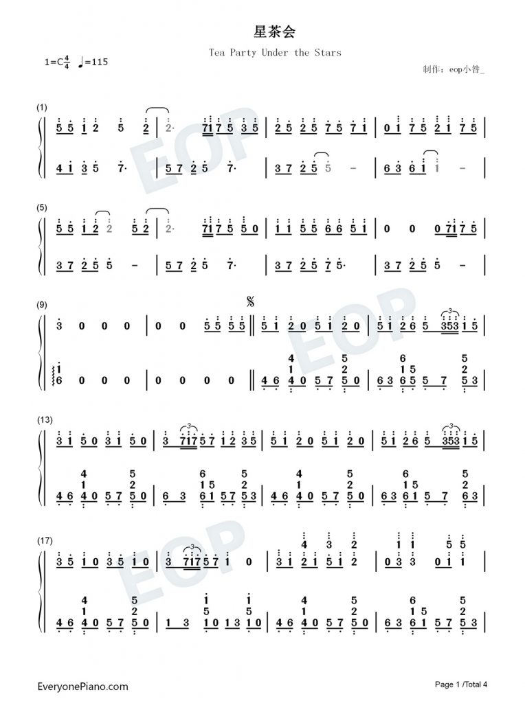 星茶会钢琴数字简谱