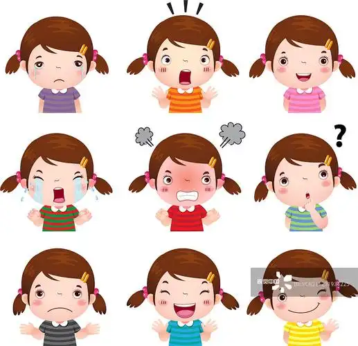 可爱的女孩的脸显示不同的情绪