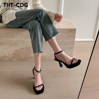 tiitcdg轻奢潮牌大长腿绝了辣妹银色绑带高跟鞋凉鞋女夏季一字方头