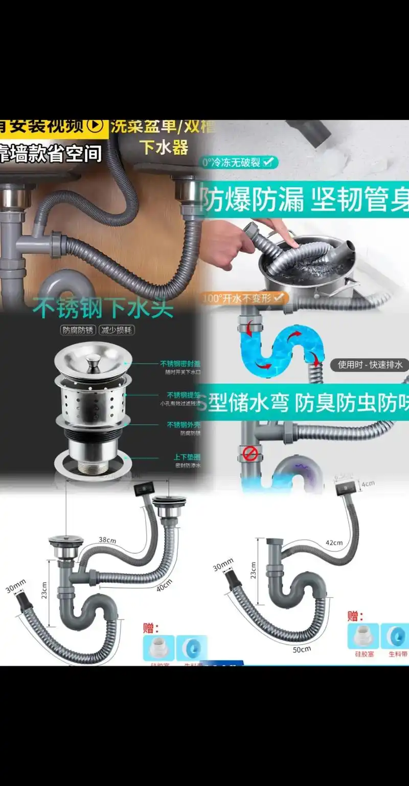 图文伙伴计划 #厨房洗菜盆下水管管道配件#水槽双槽下水器# - 兑趑