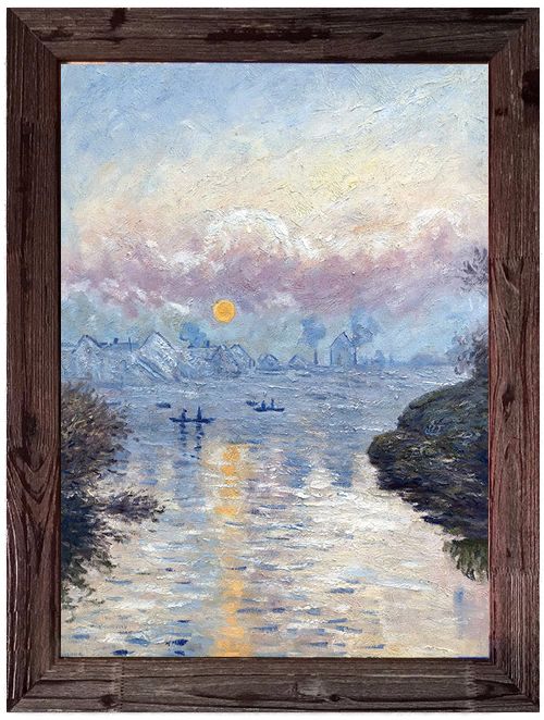 莫奈 塞纳河上的日落 手绘油画 风景名画简欧美式卧室玄关装饰画