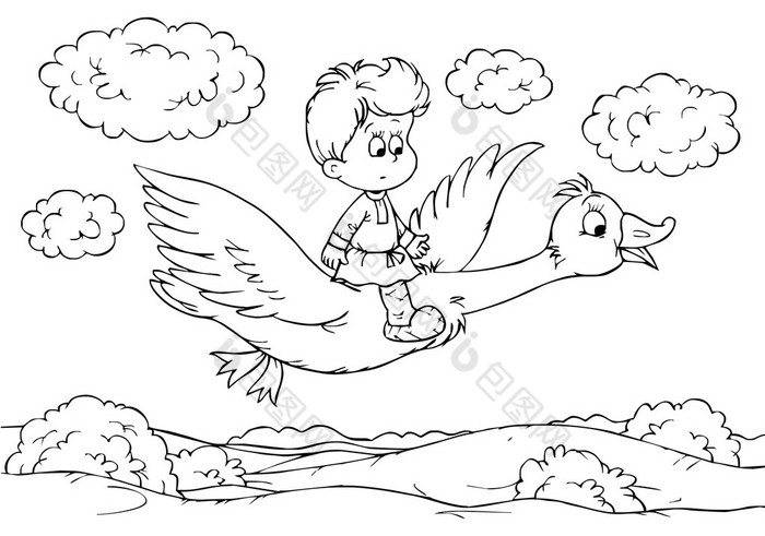 男孩飞上一只鹅