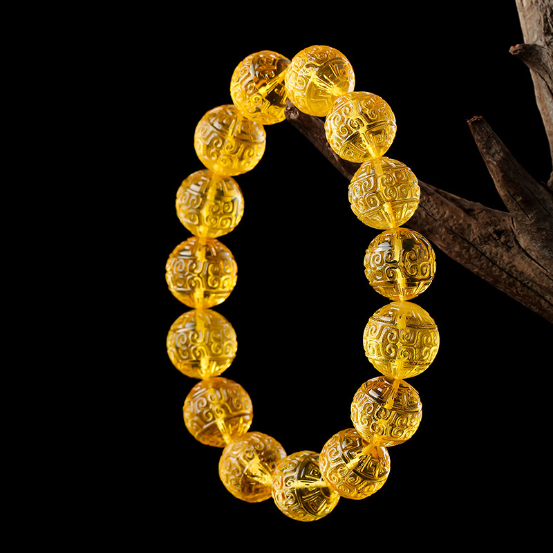 璞彩天然蜜蜡金珀圆珠手串男士女款波罗的海单圈手饰