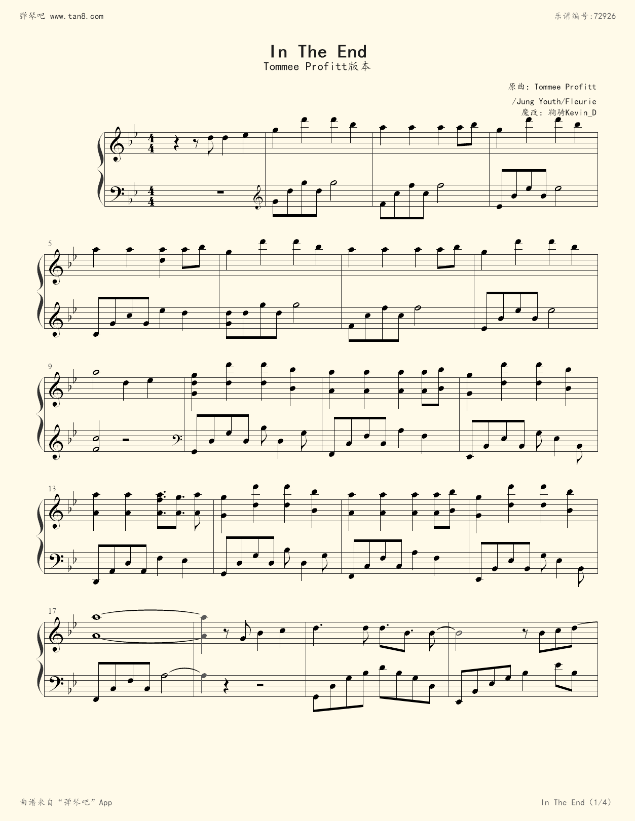 钢琴谱intheend