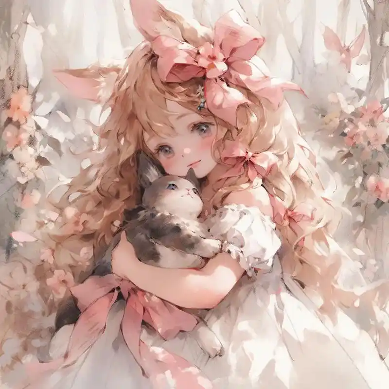 梦幻童话风水彩插画头像.可爱的长发少女,戴着粉色蝴蝶结,梦幻 - 抖音