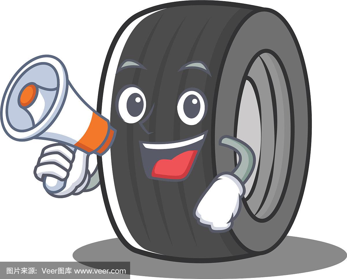 配有扩音器轮胎人物卡通风格