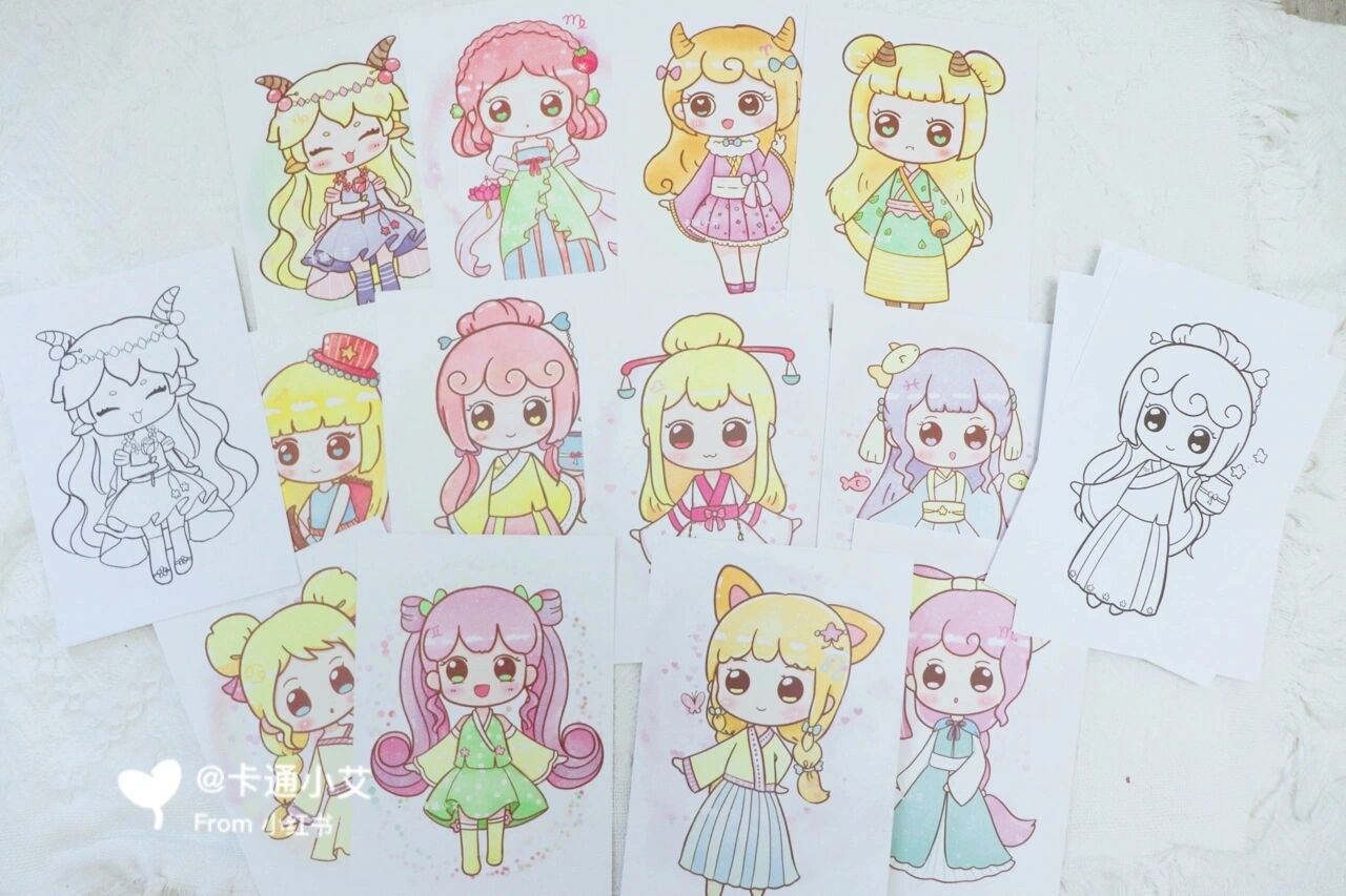 古风公主卡通简笔画合集 原创可爱古风公主 萌萌哒q版公主十二星座