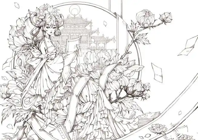 100张唯美古风女子手绘线稿超全女子古风线稿图集