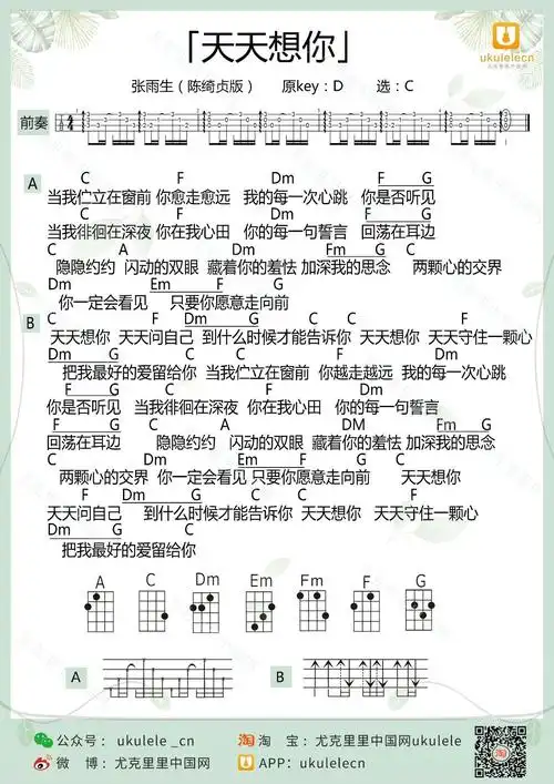 天天想你吉他谱陈绮贞c调吉他图片谱1张