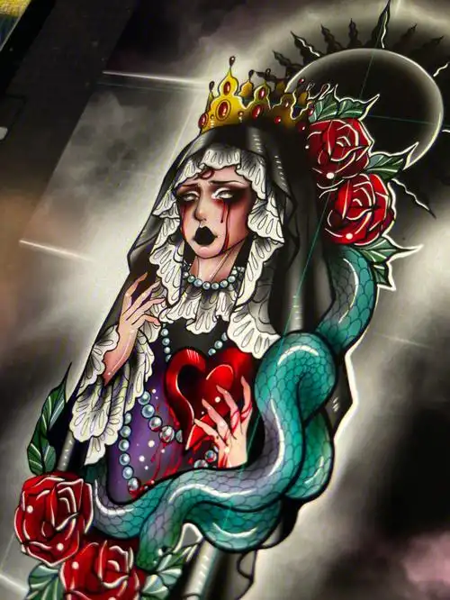 客稿大腿图圣母纹身