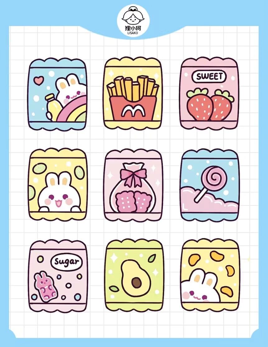 可可爱爱的小零食简笔画 一组图兔寻可爱小零食简笔画教程超级简单,有