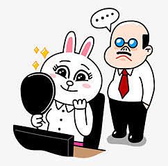 上班时照镜子的卡通兔子