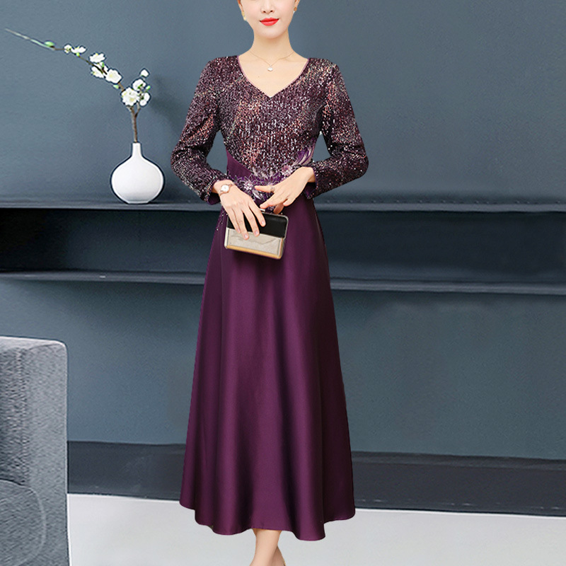 喜婆婆婚宴装婚礼服高贵冬款唐装拜年旗袍改良版连衣裙五十岁裙子