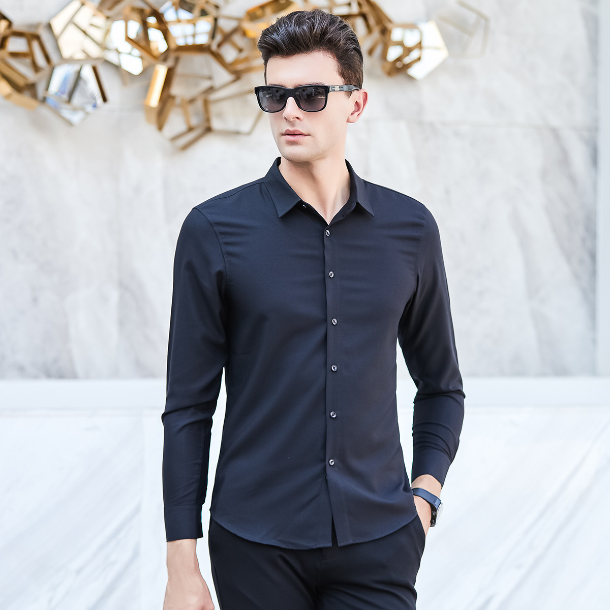 秋冬百搭商务休闲男士衬衣纯色百搭男士衬衫