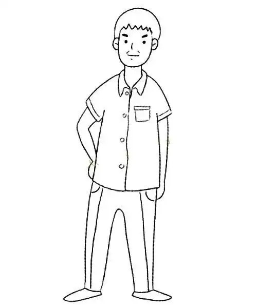 4.再画出上半身的衣服.3.把头发画出来.2.画出爸爸的五官.