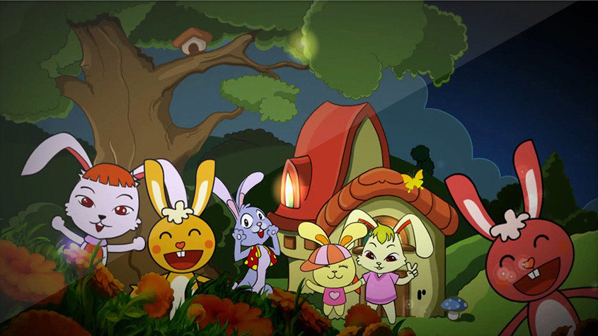 卡通小动物聚会动图