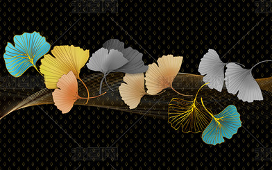 原创花纹图案-高贵大气轻奢银杏叶北欧风系列花纹图案家居数码图案