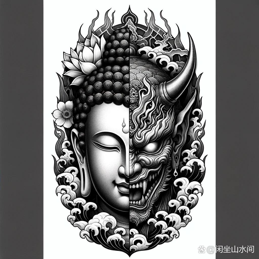 ai繪畫刺青_一念之間_佛_魔 一念之間元素,喜歡佛魔的可以拿去,細節